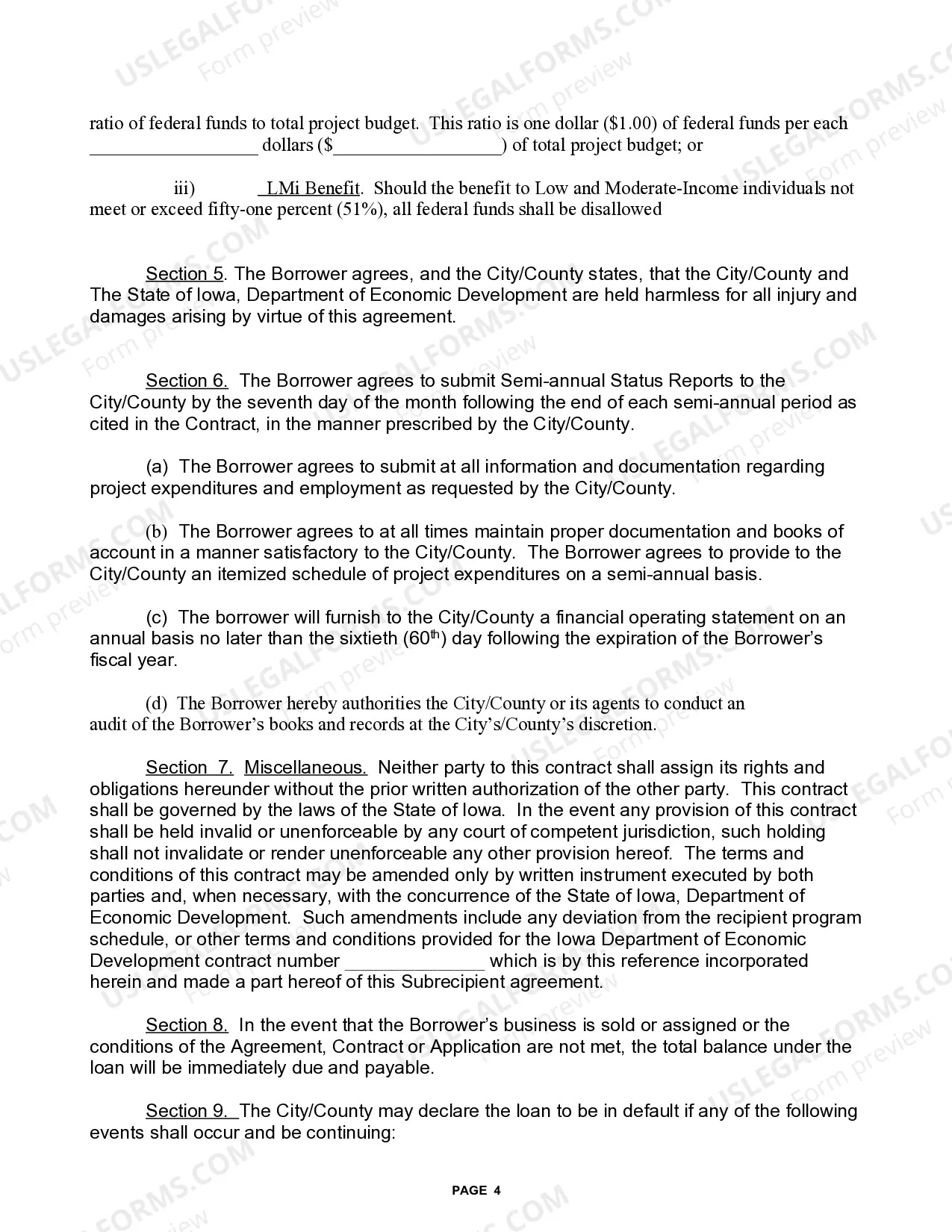 Preview Subrecipient Borrower Loan Agreement