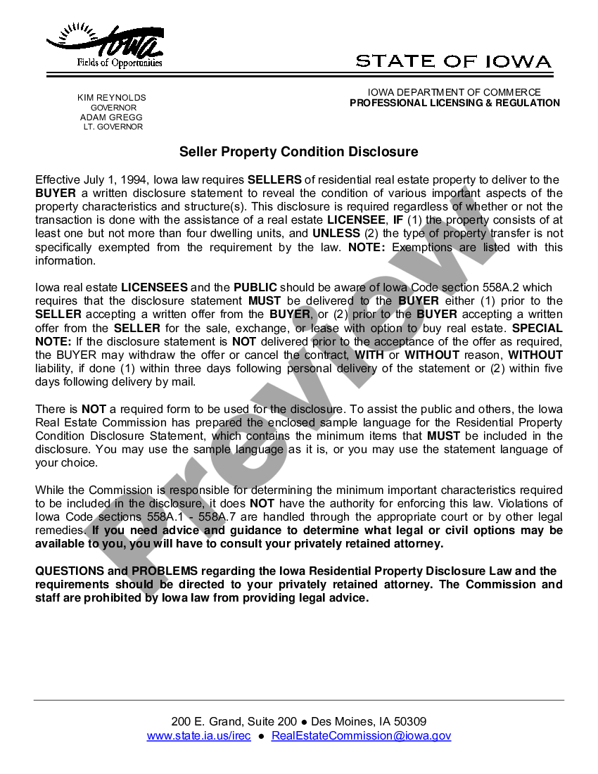 Iowa Residential Real Estate Sales Disclosure Statement Iowa Real