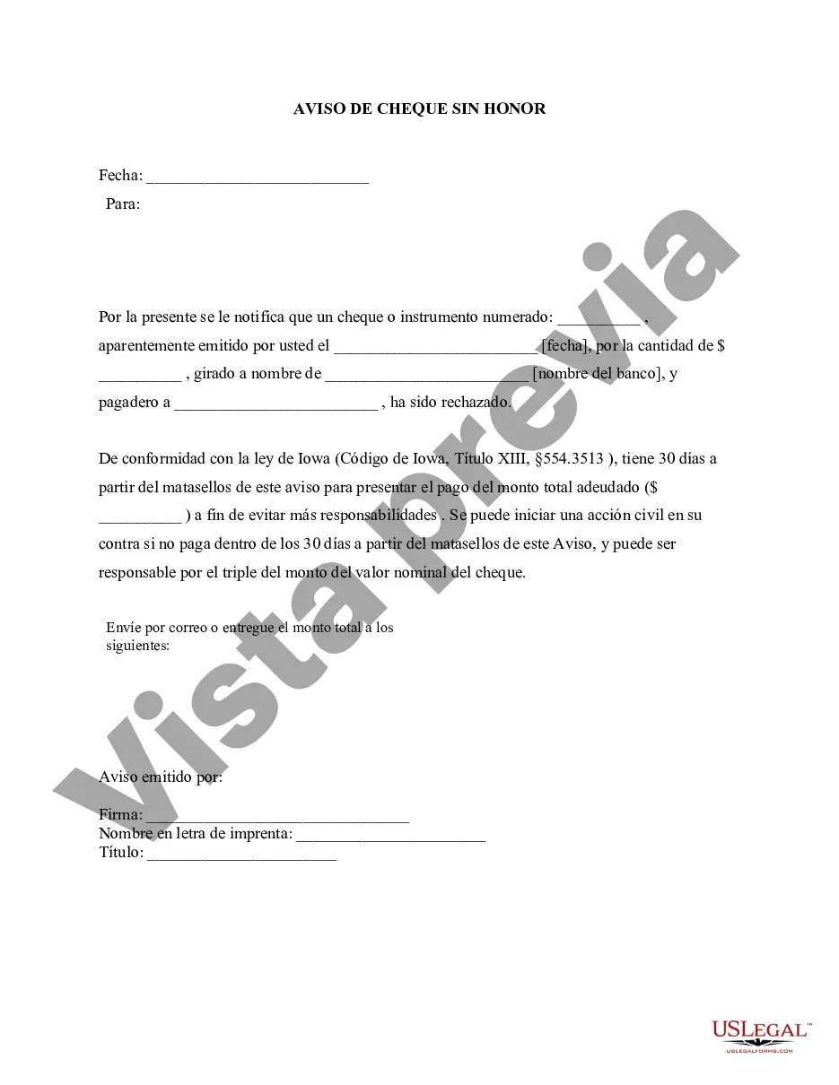 Preview Aviso de cheque sin fondos - Civil - Palabras clave: cheque sin fondos, cheque sin fondos