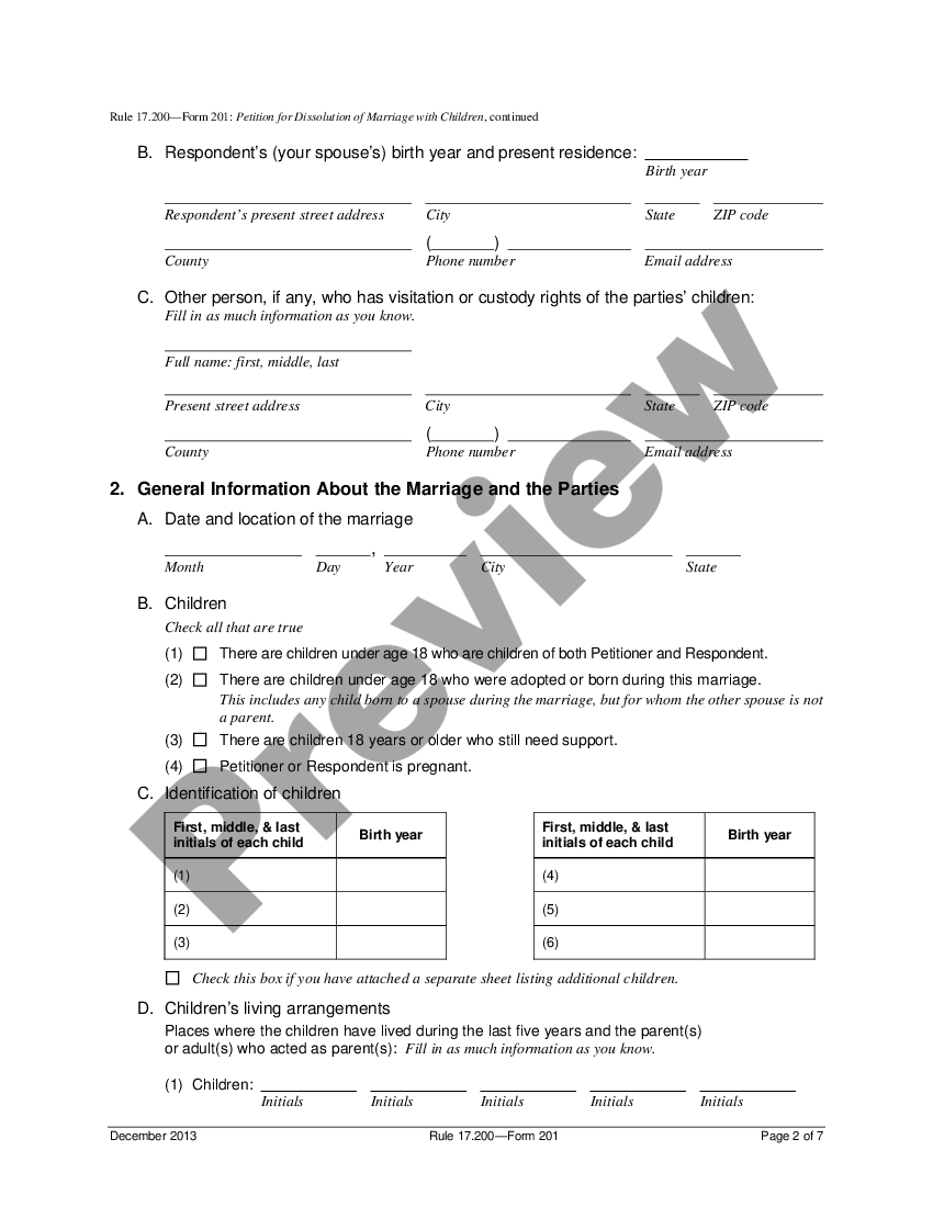 Iowa petition for dissolution of marriage minor children us legal forms