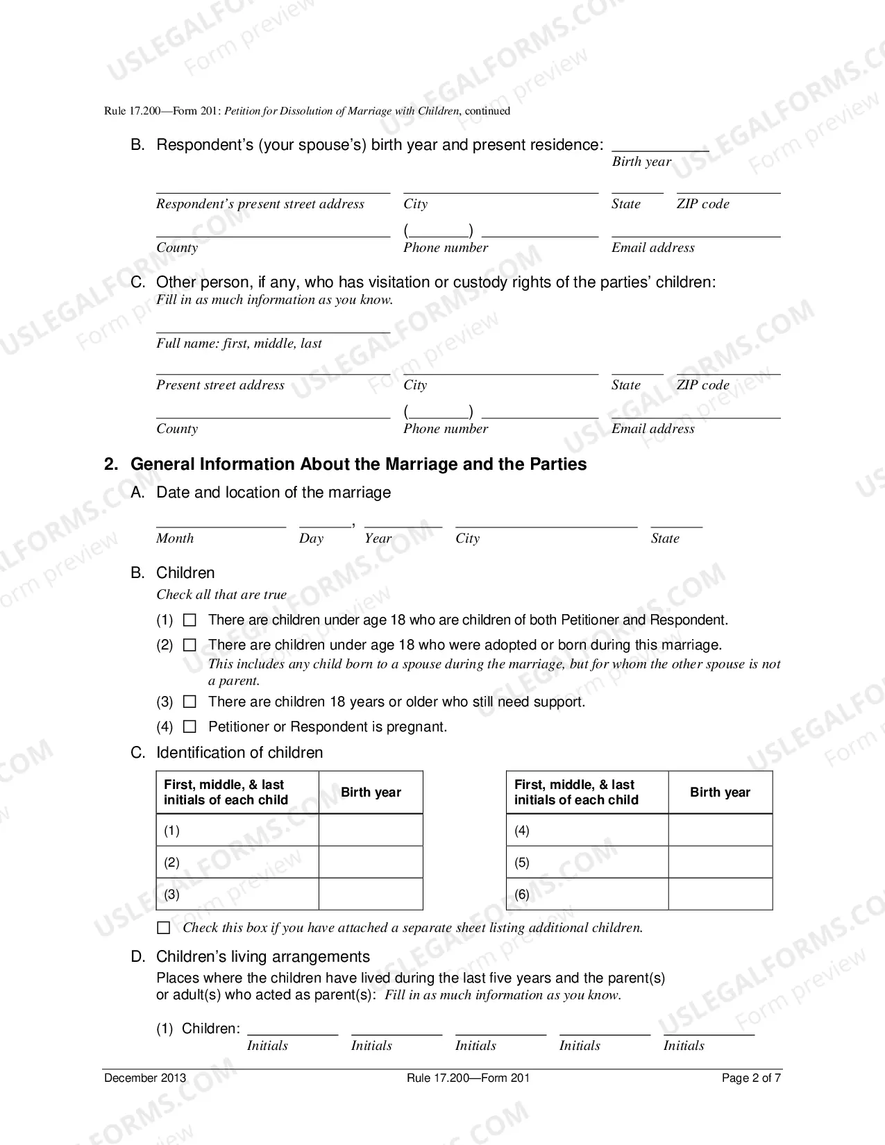 Preview Petition for Dissolution of Marriage - Minor Children