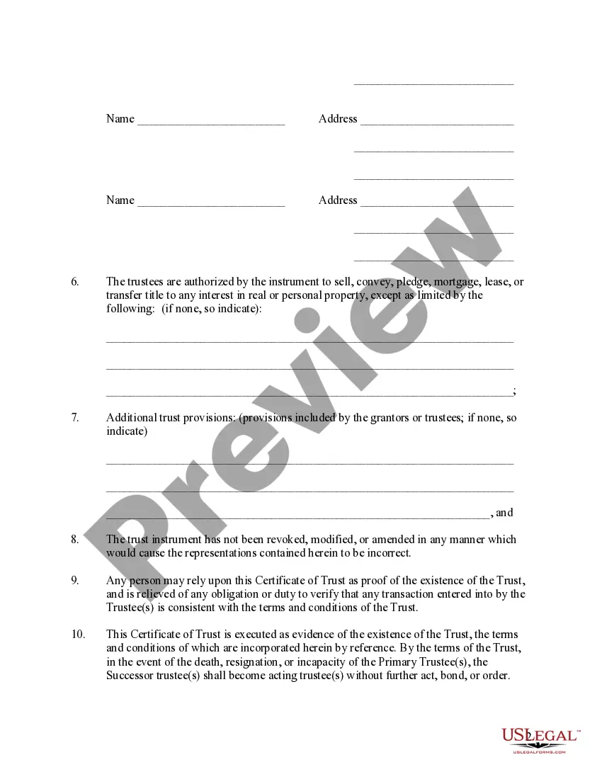 Preview Iowa Certificate of Trust by Corporation