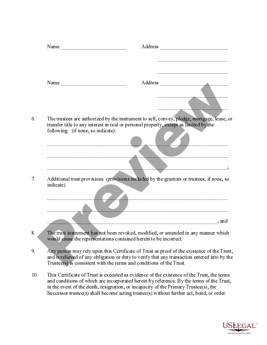 Preview Iowa Certificate of Trust by Individual