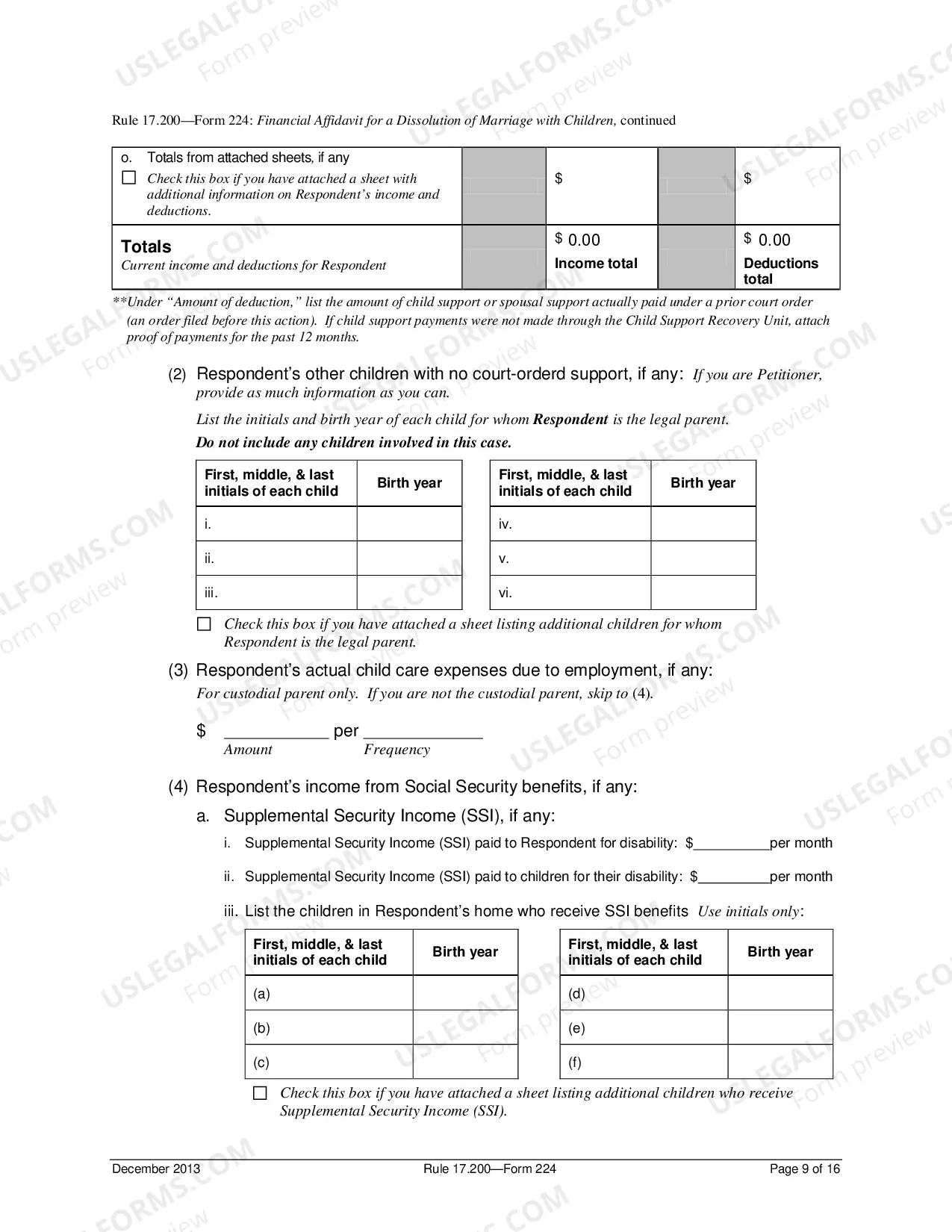 Preview Affidavit of Financial Status