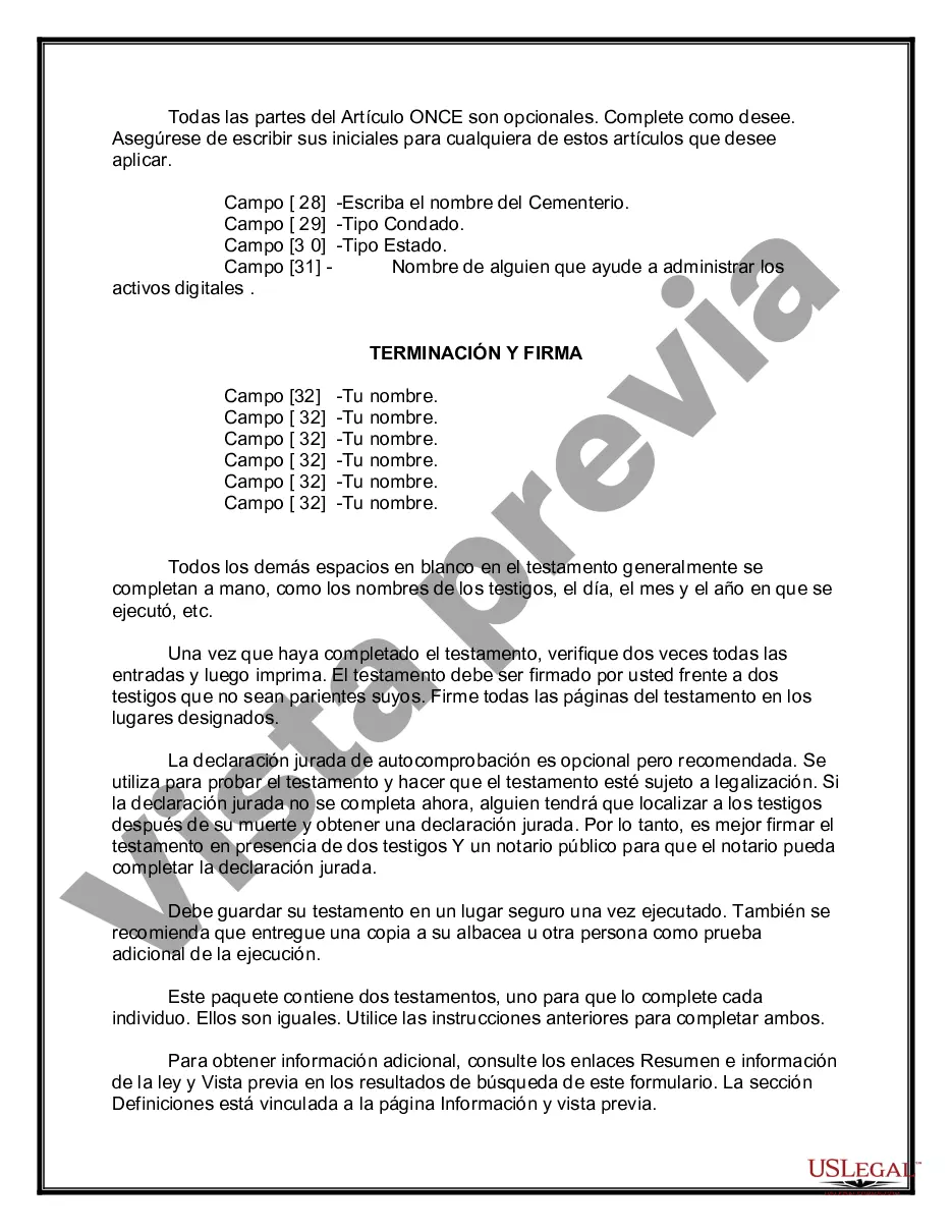 Preview Testamentos mutuos que contienen última voluntad y testamentos para personas solteras que viven juntas sin hijos