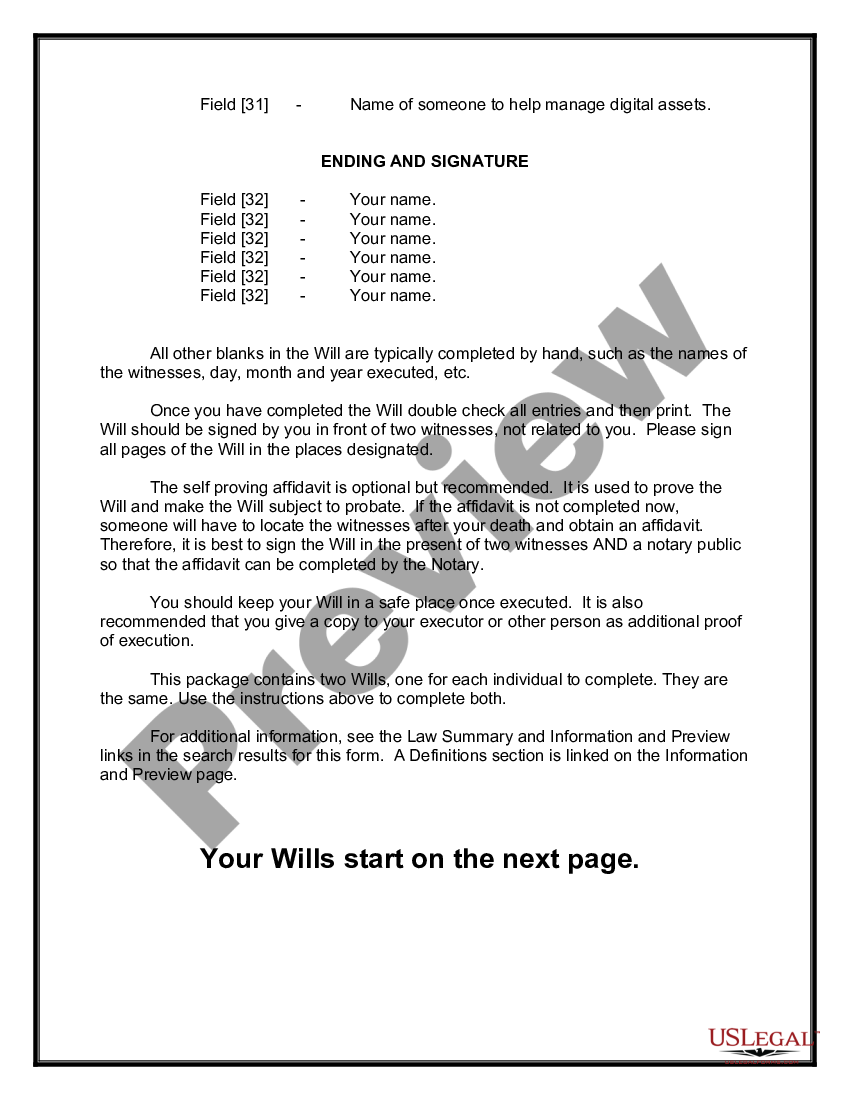page 2 Mutual Wills containing Last Will and Testaments for Unmarried Persons living together with No Children preview