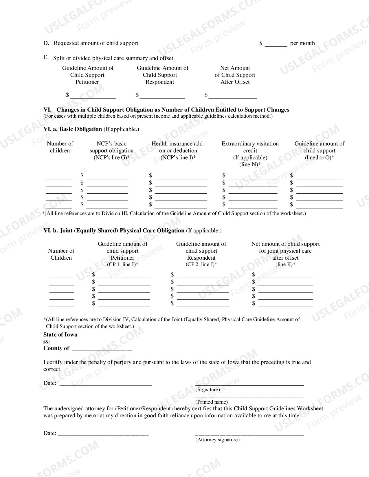 Iowa Child Support Guidelines Worksheet Withholding US Legal Forms