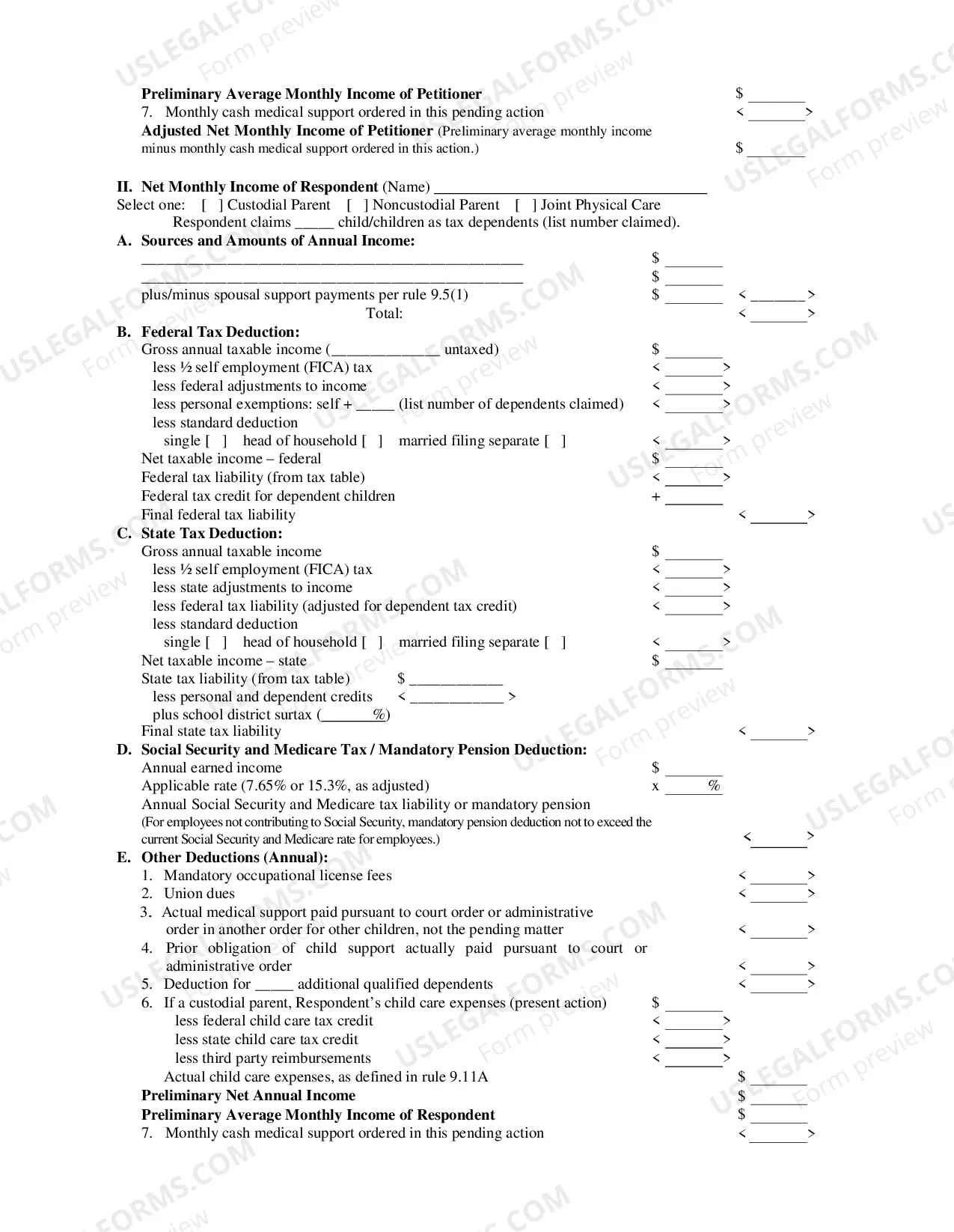 Preview Child Support Worksheet