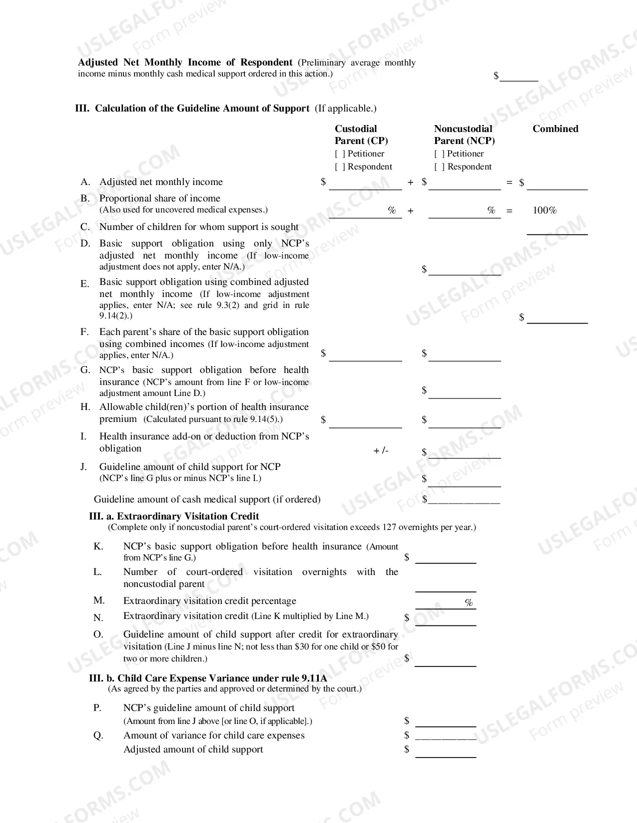 Preview Child Support Worksheet