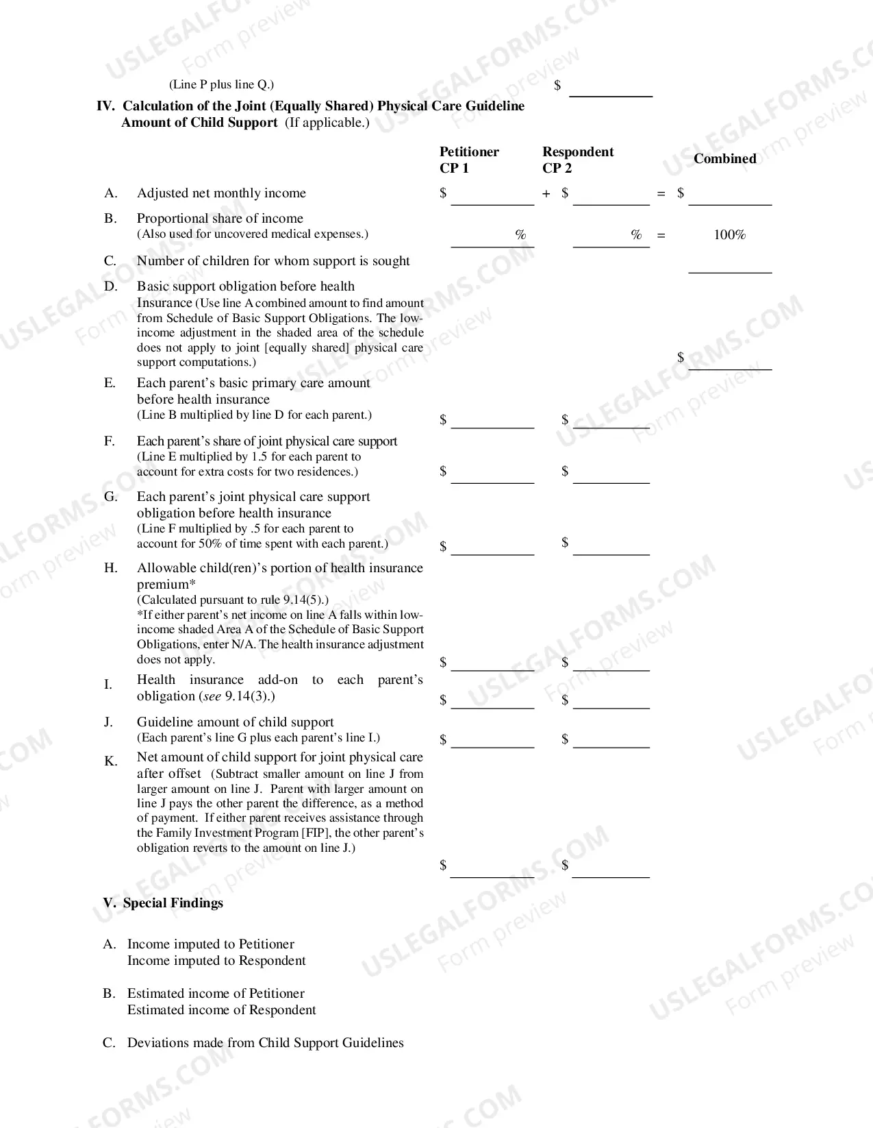 Preview Child Support Worksheet