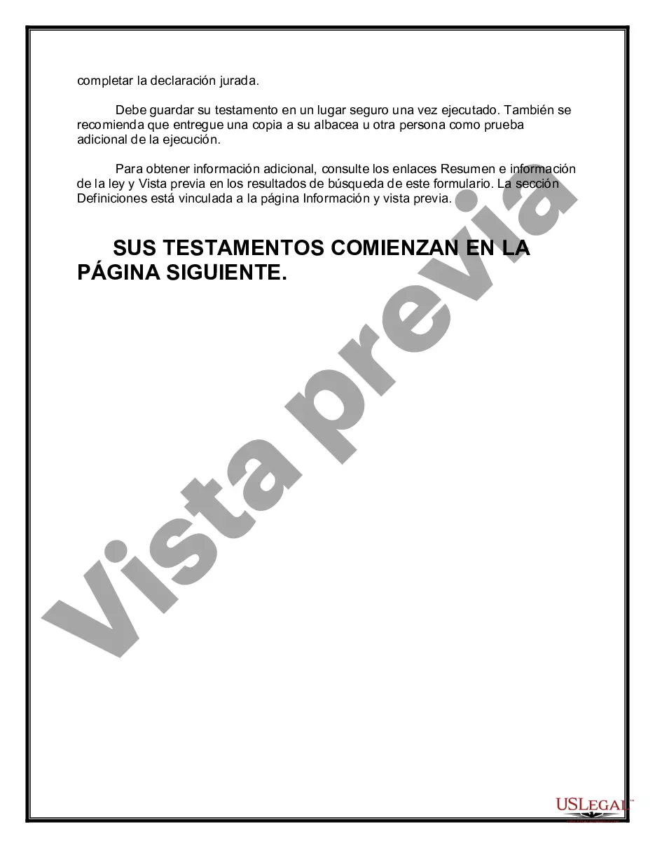 Preview Paquete de Testamentos Mutuos de Últimas Voluntades y Testamentos para Personas Solteras que conviven con Hijos Mayores de Edad