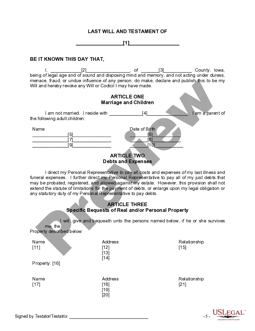 Preview Mutual Wills Package of Last Wills and Testaments for Man and Woman living together not Married with Adult Children