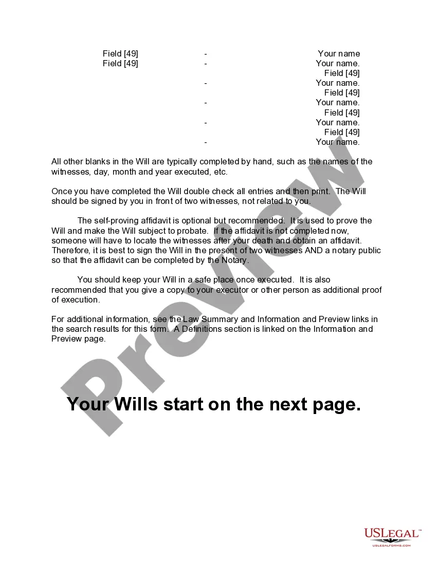 Preview Mutual Wills or Last Will and Testaments for Man and Woman living together, not Married with Minor Children