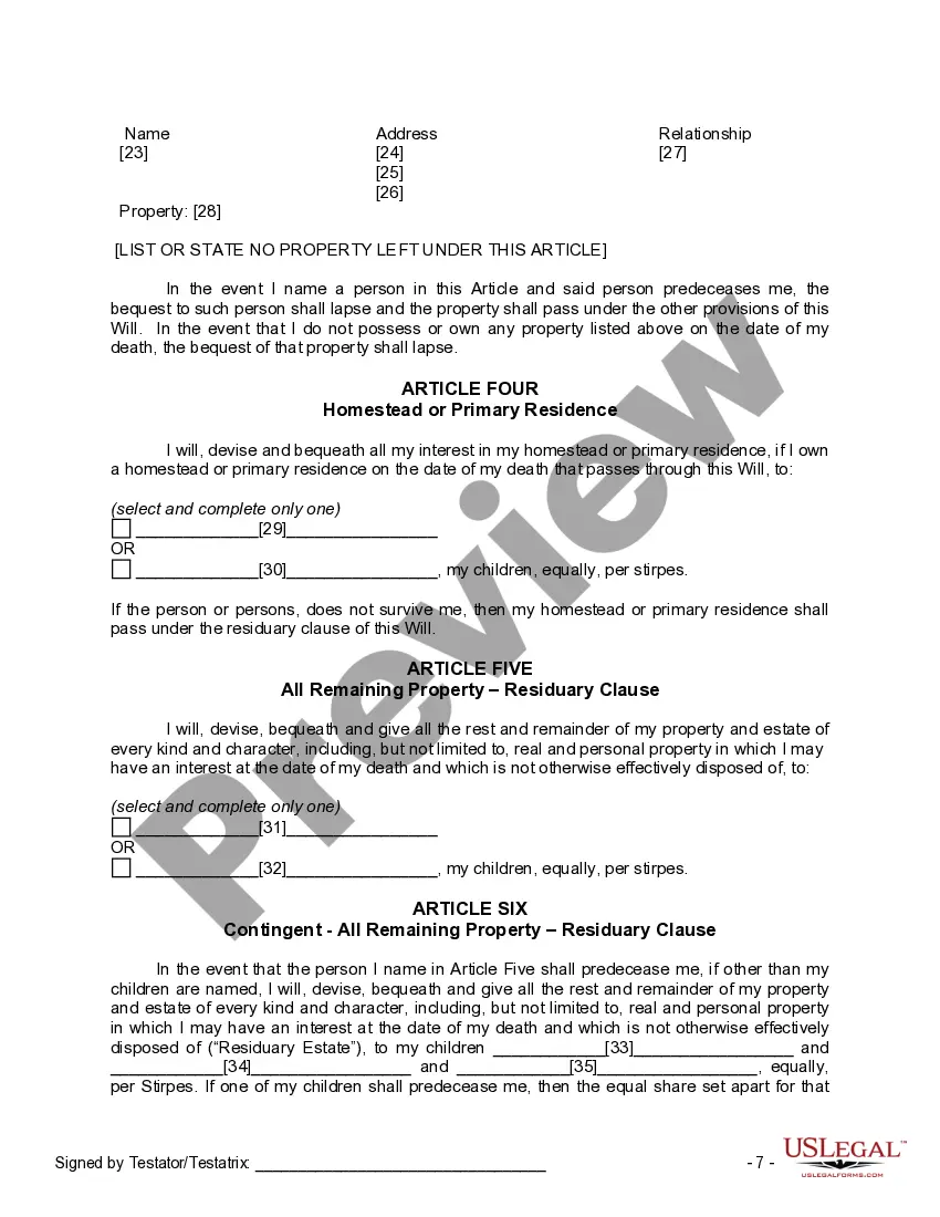 Preview Mutual Wills or Last Will and Testaments for Man and Woman living together, not Married with Minor Children