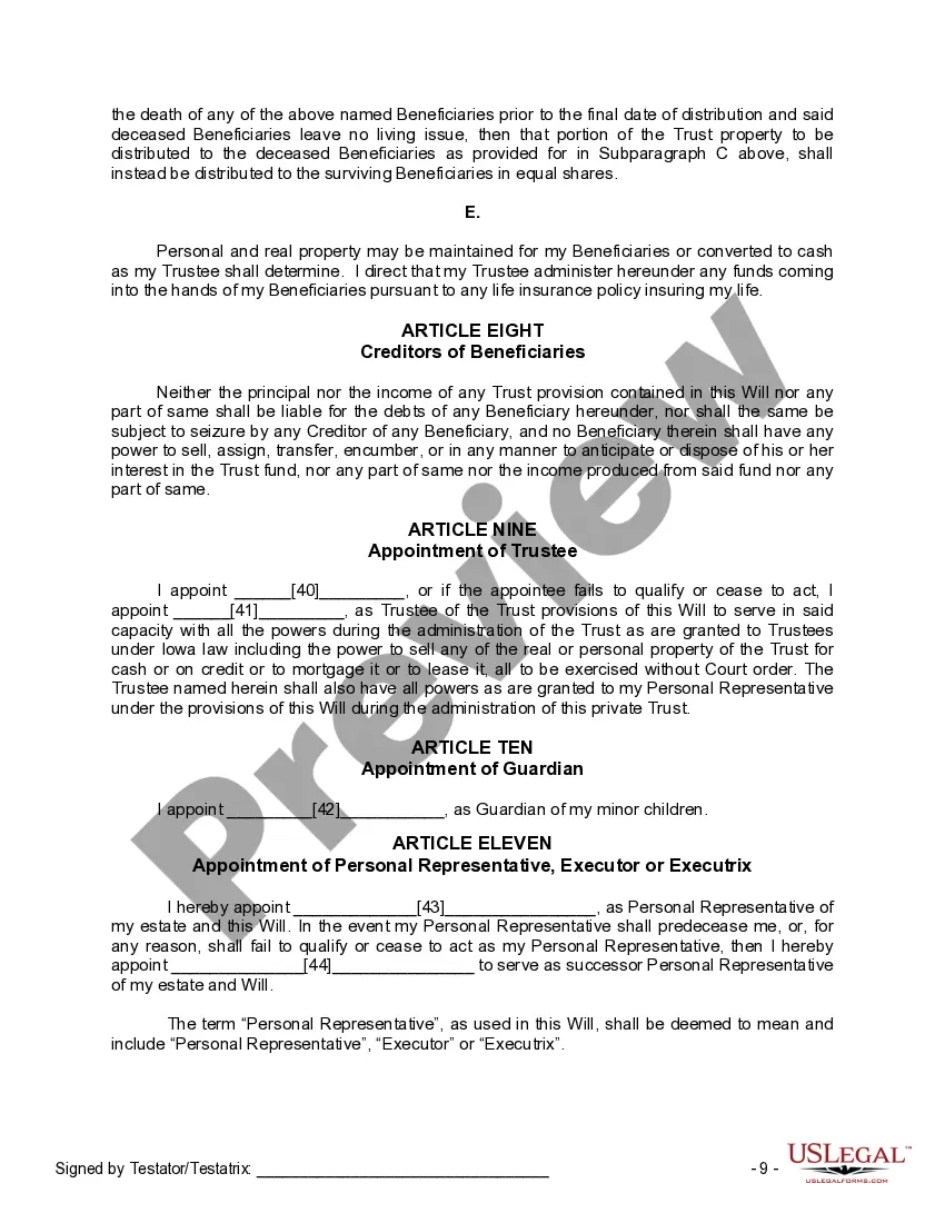 Preview Mutual Wills or Last Will and Testaments for Man and Woman living together, not Married with Minor Children