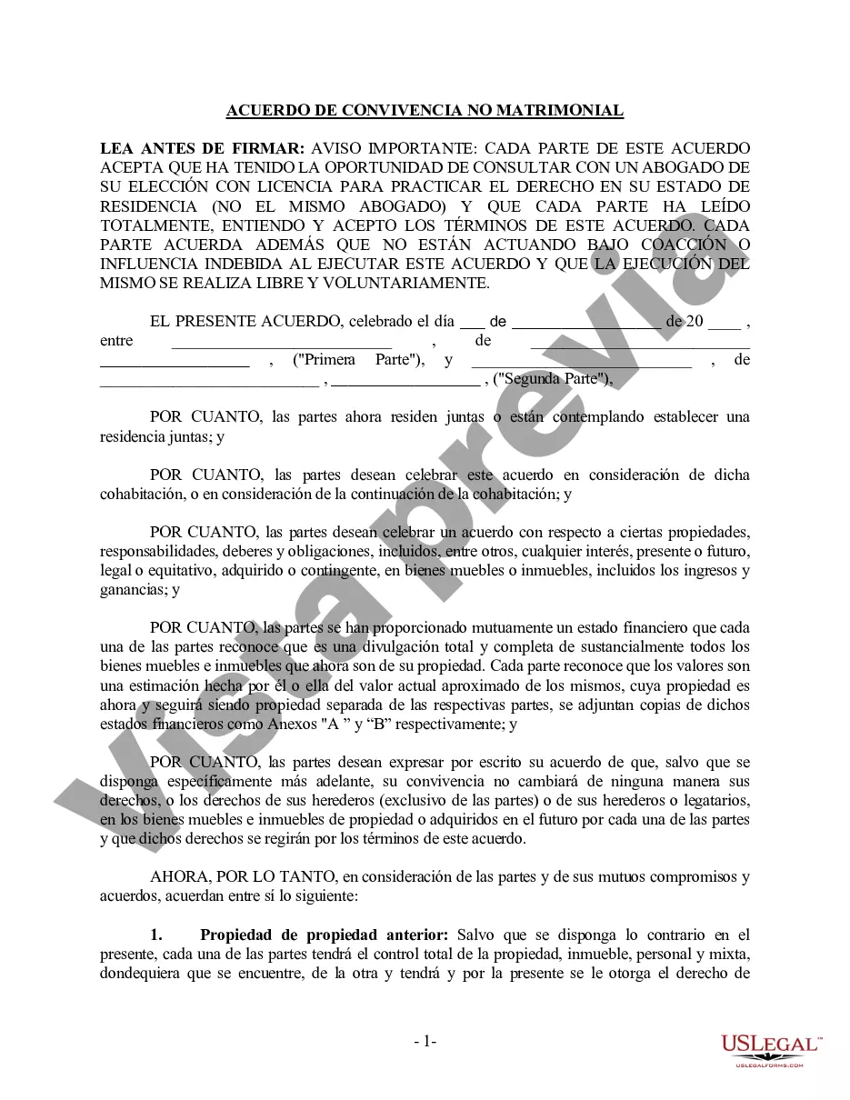 Preview Acuerdo de convivencia no marital de convivencia