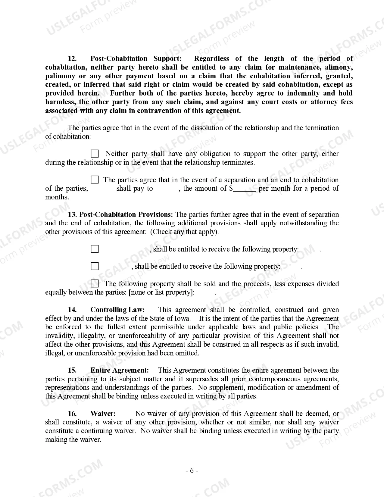 Preview Non-Marital Cohabitation Living Together Agreement