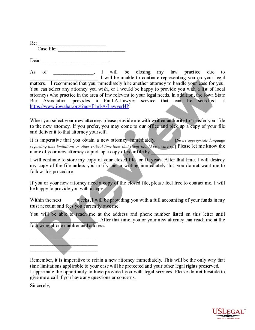 Preview Letter Advising that Lawyer is Closing Office