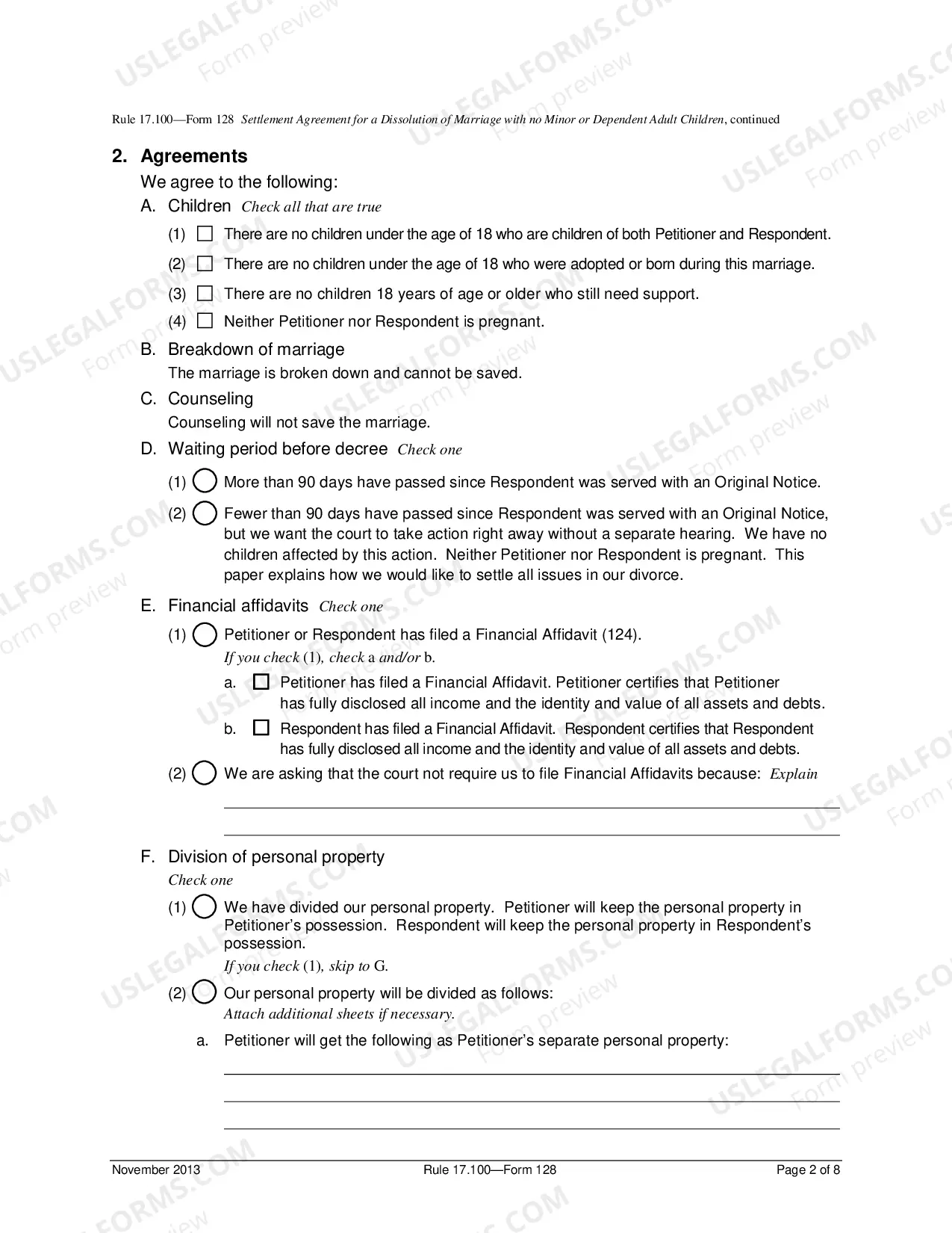Preview Legal Separation and Property Settlement Agreement - Adult Children