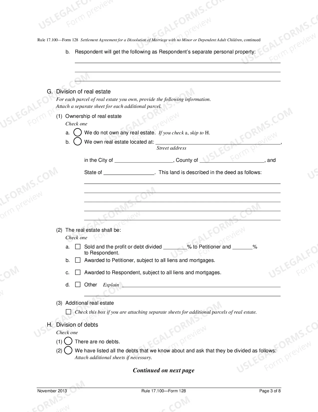 Preview Legal Separation and Property Settlement Agreement - Adult Children