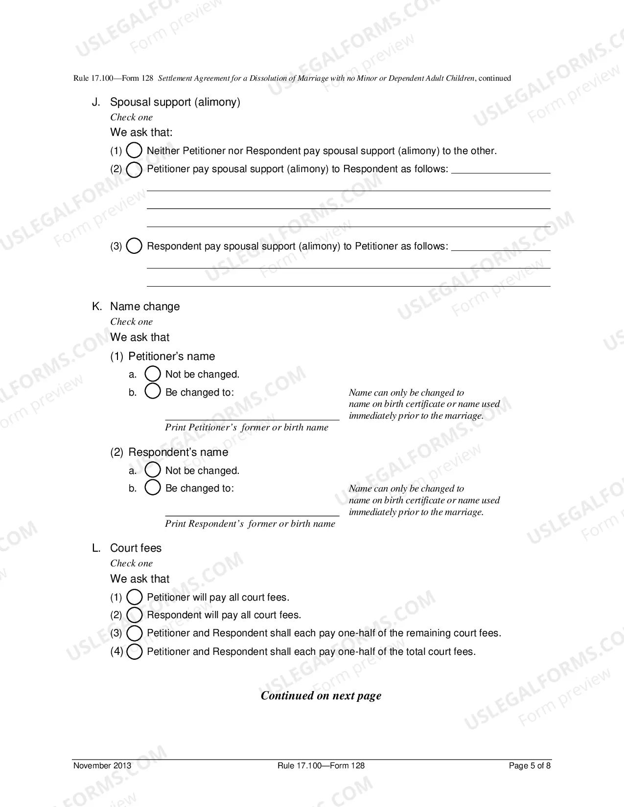 Preview Legal Separation and Property Settlement Agreement - Adult Children