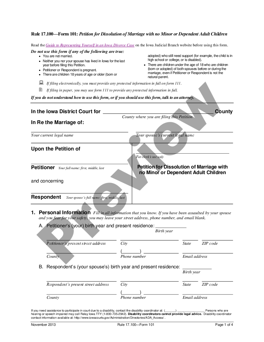 Iowa petition for dissolution of marriage adult children us legal forms