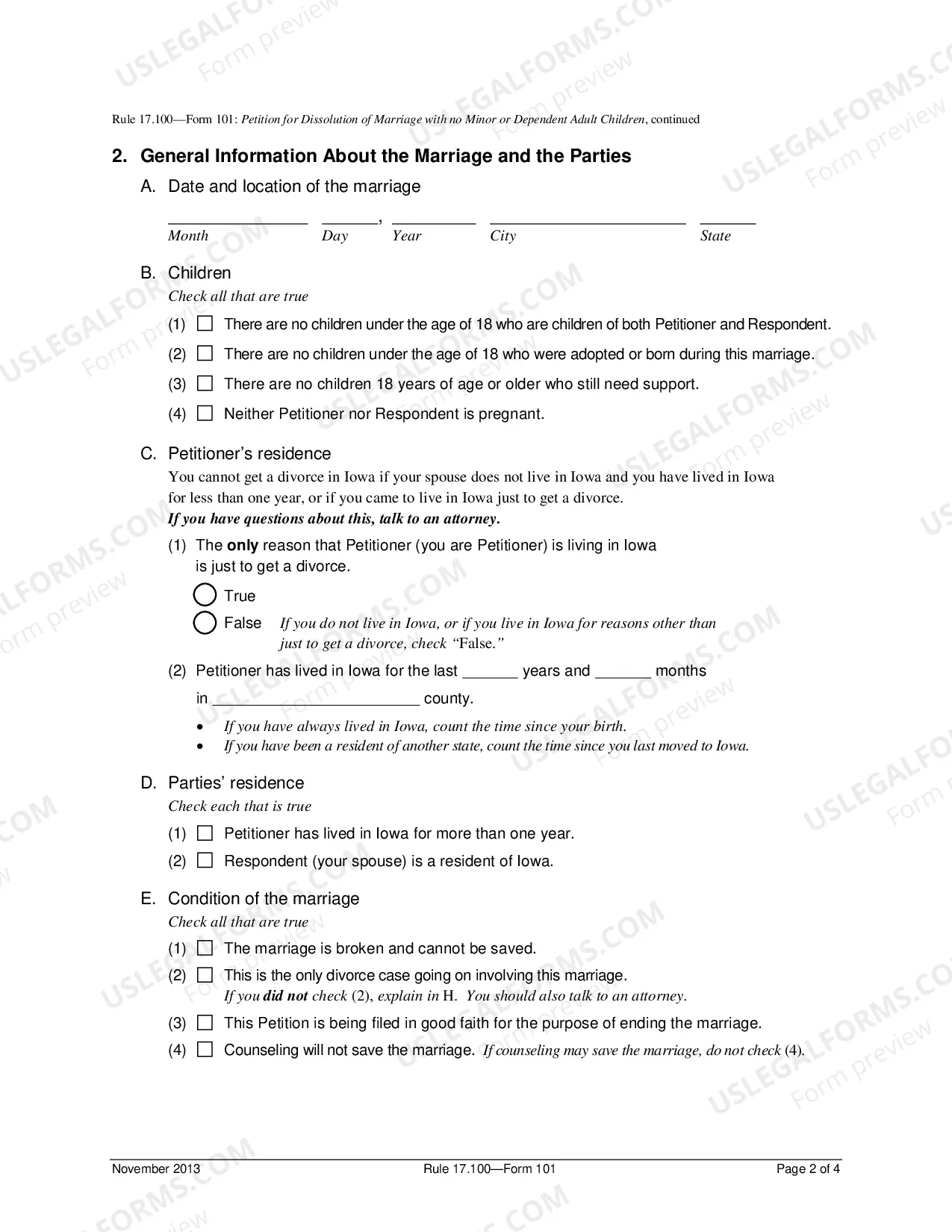 Preview Petition for Dissolution of Marriage - No Minor Children