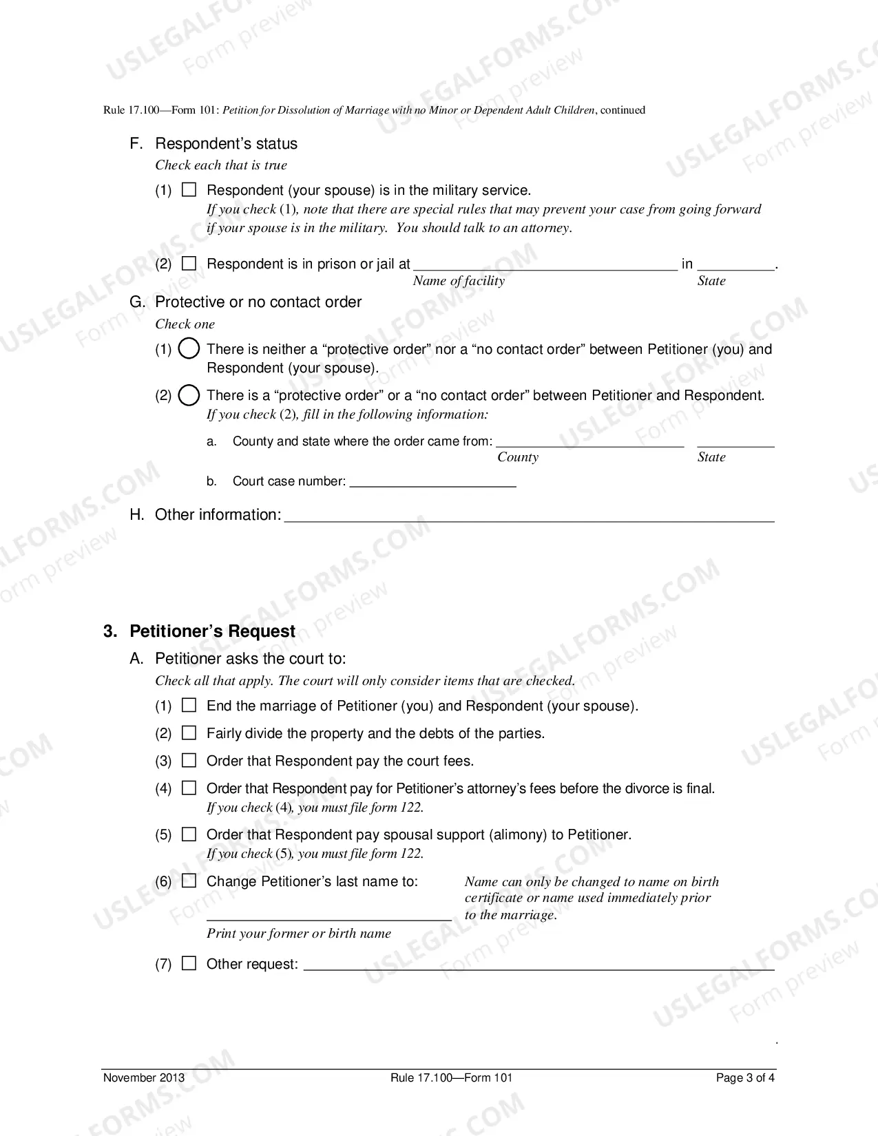 Preview Petition for Dissolution of Marriage - No Minor Children