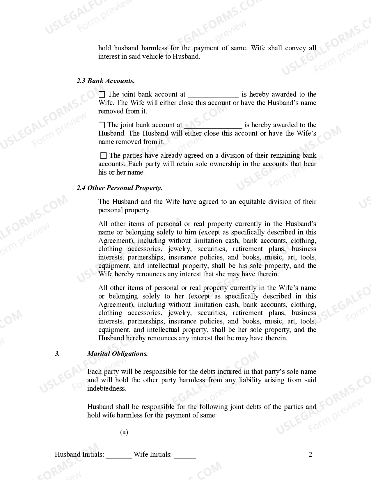 Preview Legal Separation and Property Settlement Agreement - No Children