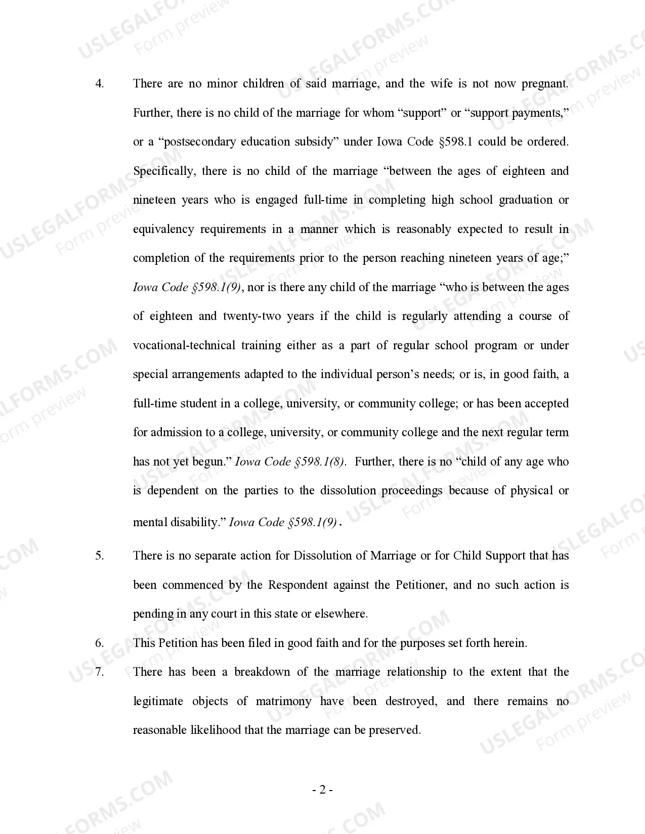 Preview Petition for the Dissolution of Marriage - No Children