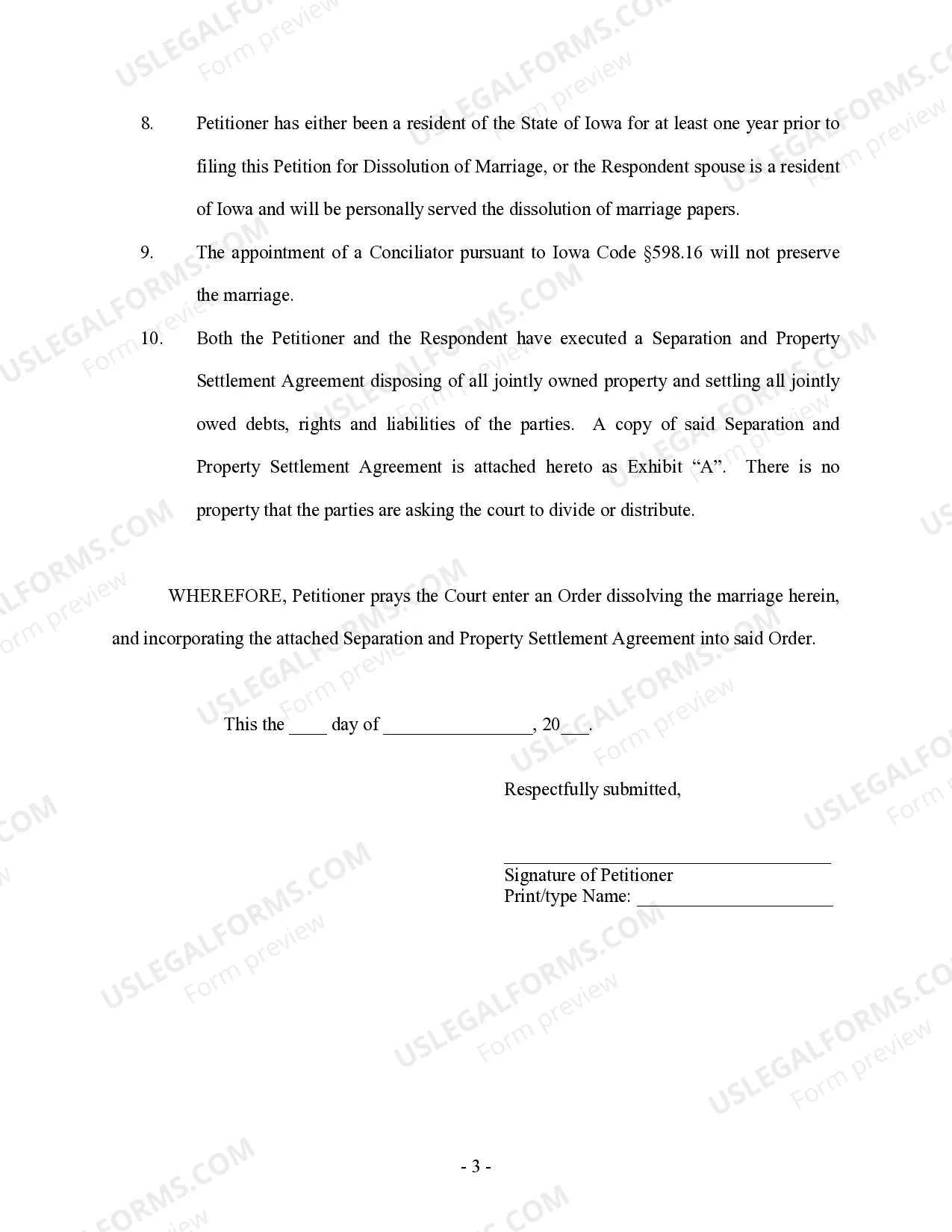 Preview Petition for the Dissolution of Marriage - No Children