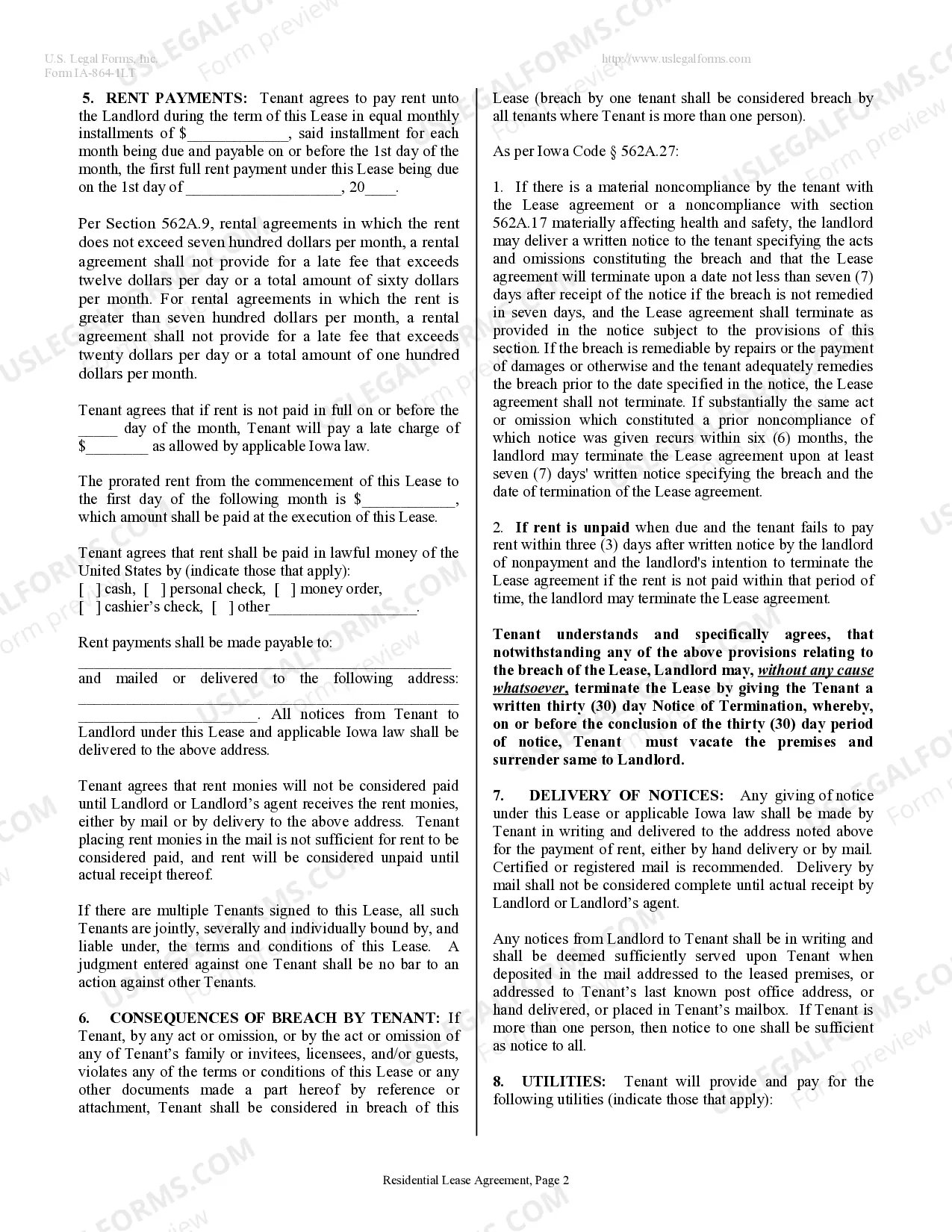 Preview Residential Lease or Rental Agreement for Month to Month