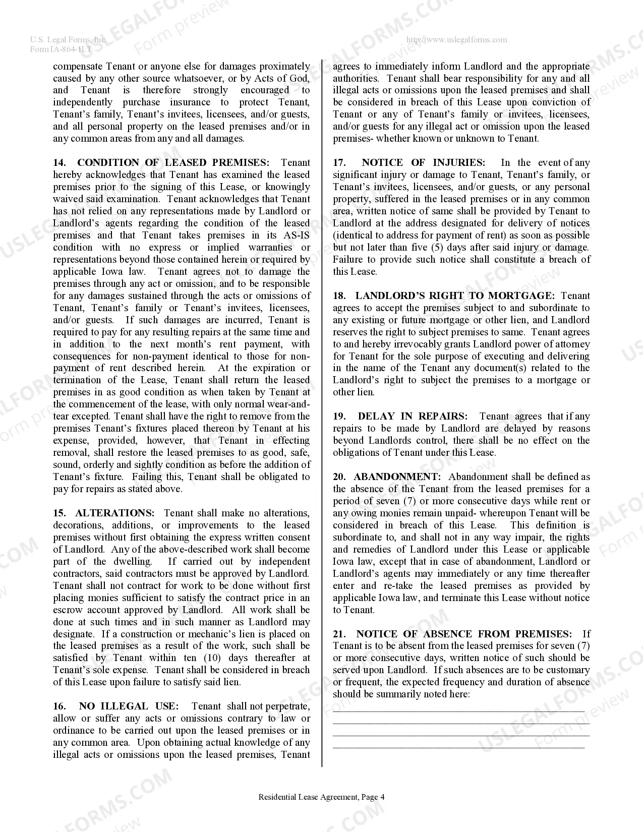 Preview Residential Lease or Rental Agreement for Month to Month