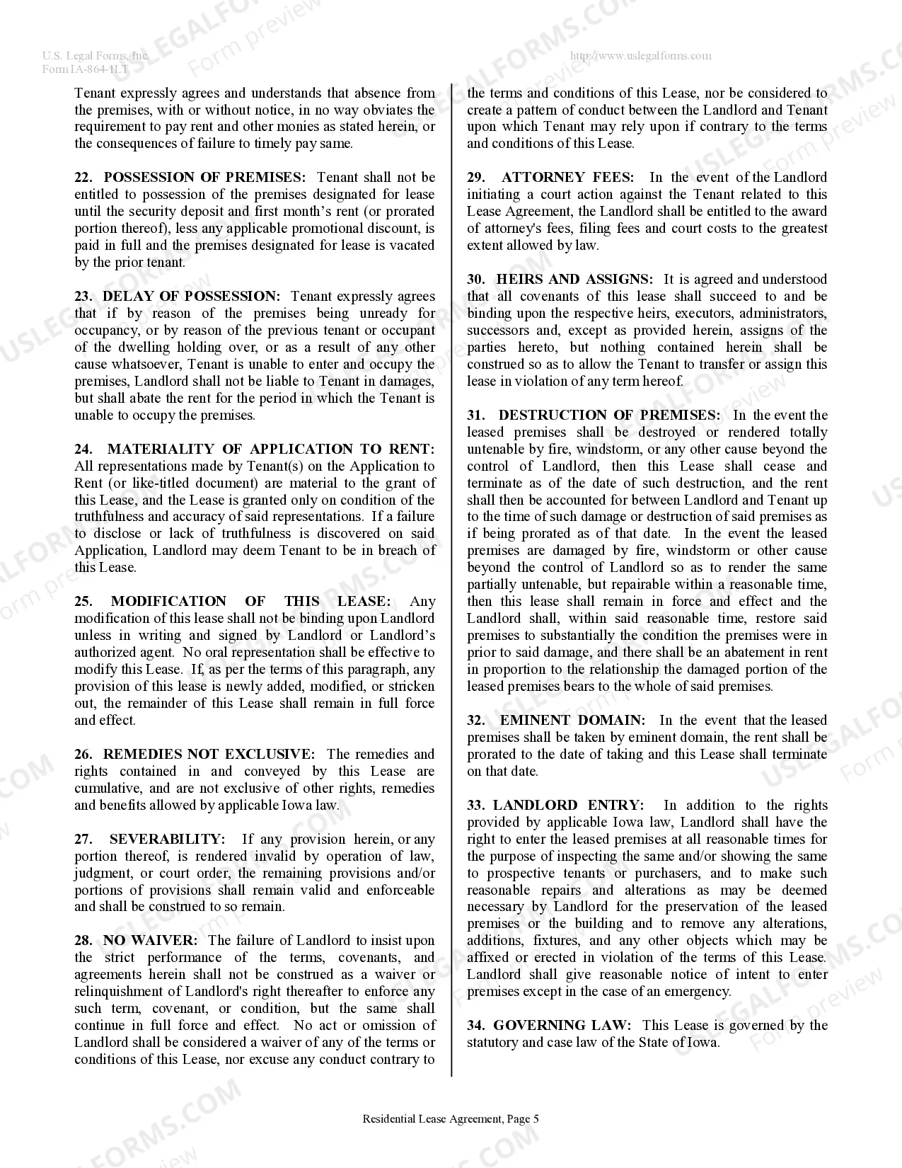 Preview Residential Lease or Rental Agreement for Month to Month