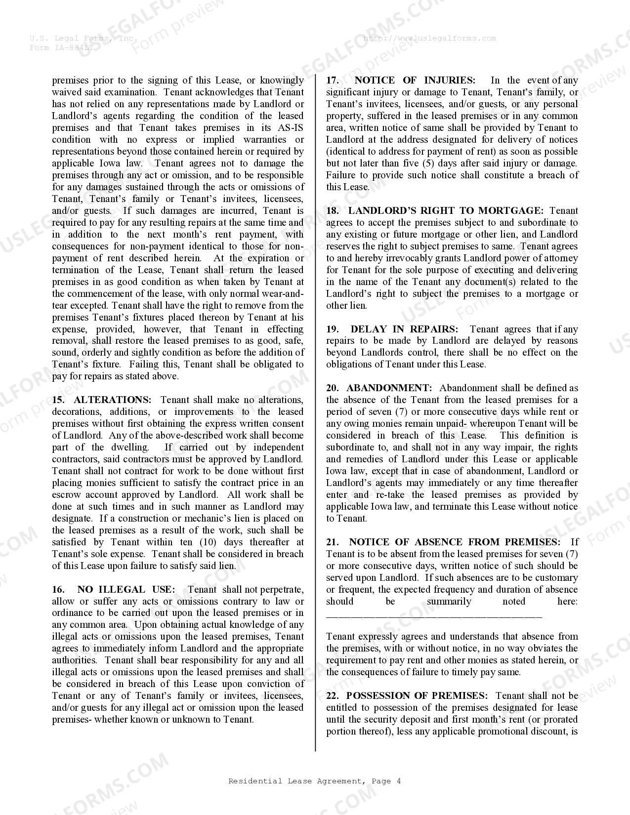 Preview Residential Rental Lease Agreement