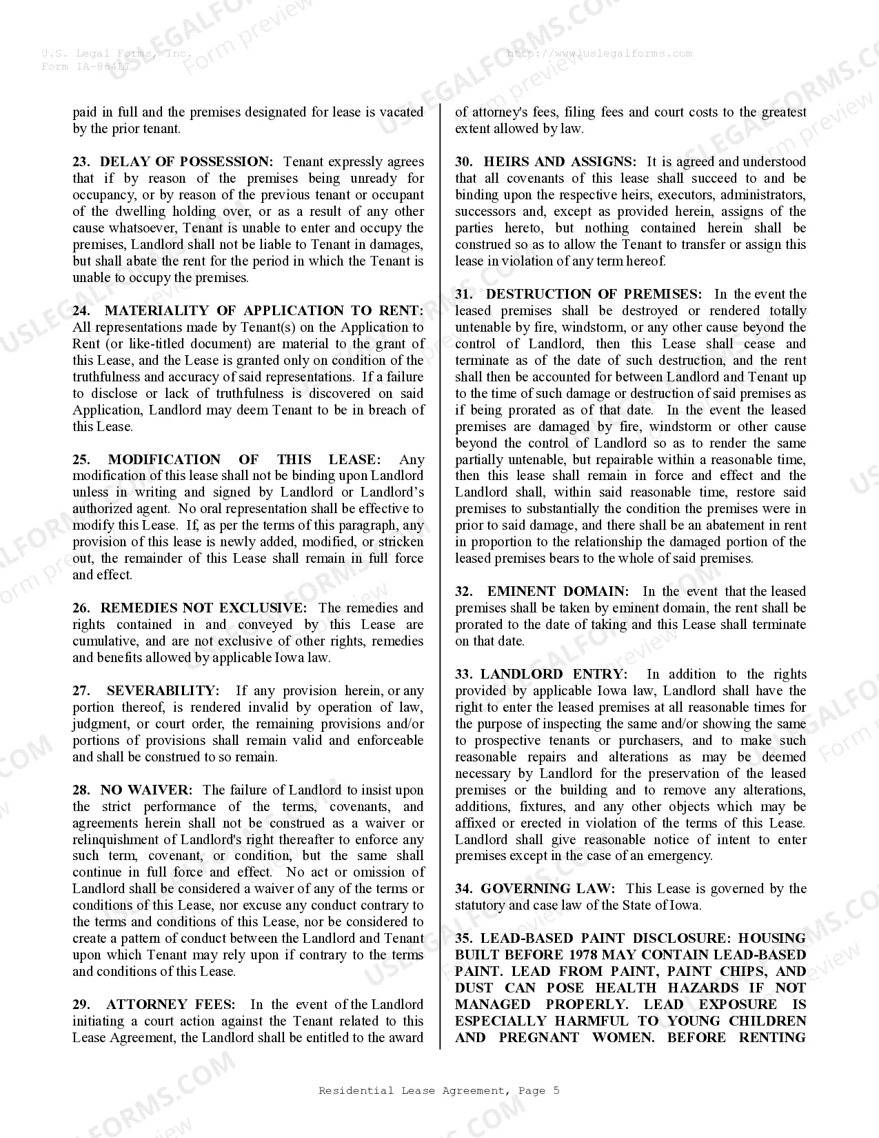 Preview Residential Rental Lease Agreement