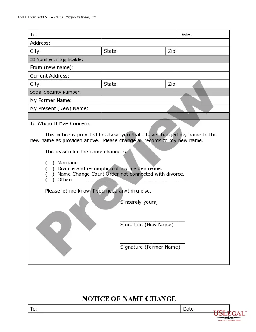 Preview Name Change Notification Package for Brides, Court Ordered Name Change, Divorced, Marriage