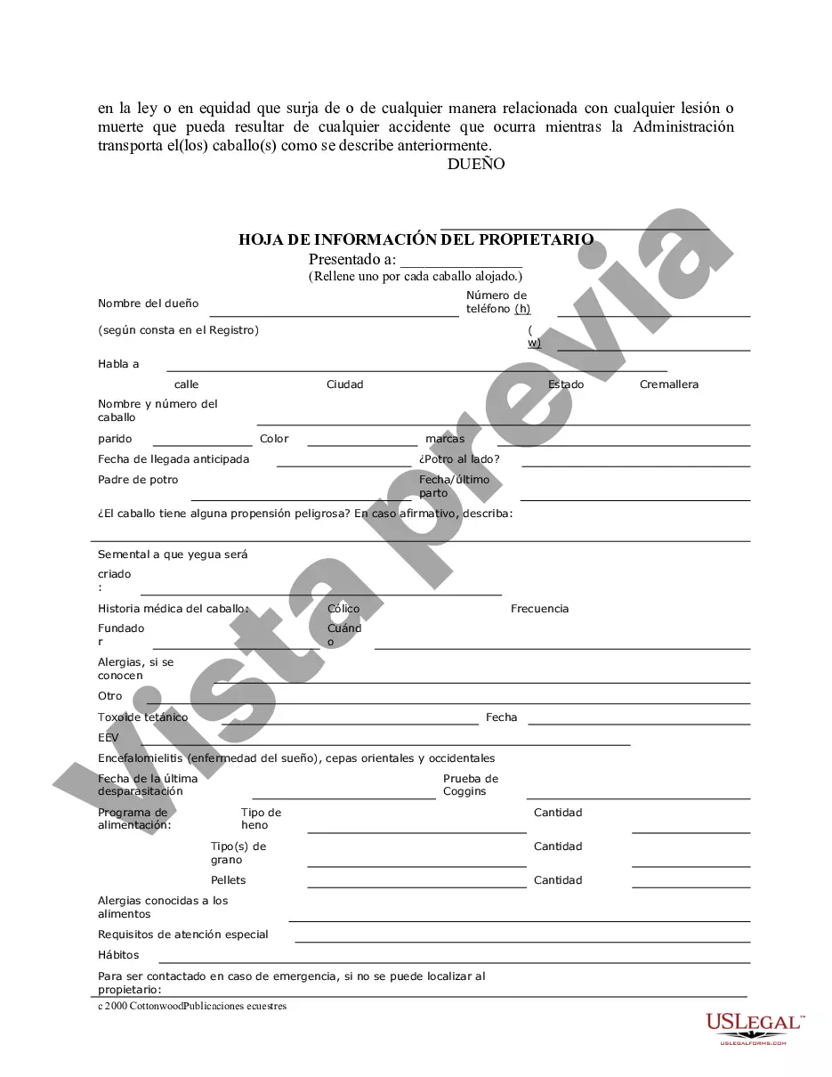 Preview Paquete de formularios equinos de caballos de Iowa