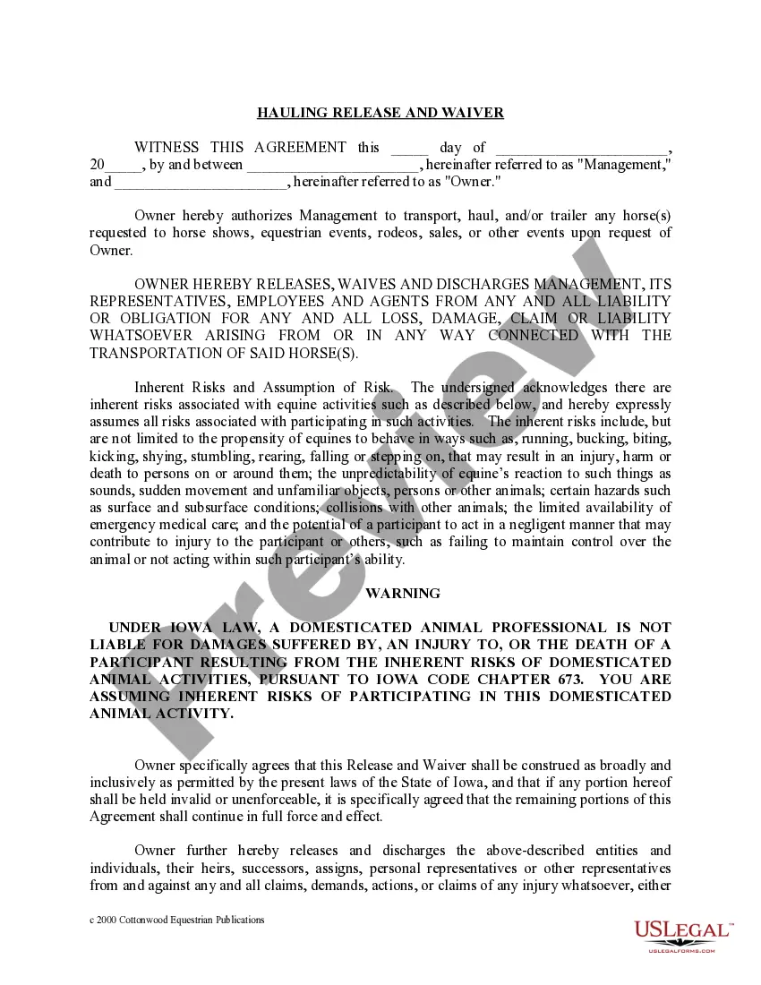 Preview Iowa Horse Equine Forms Package