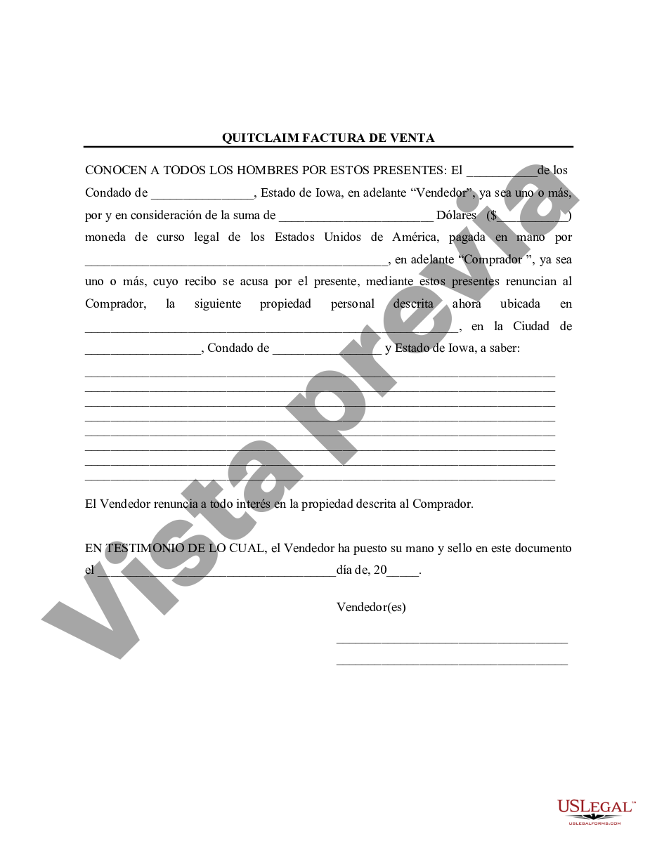 Bill Of Sale Template For Iowa US Legal Forms