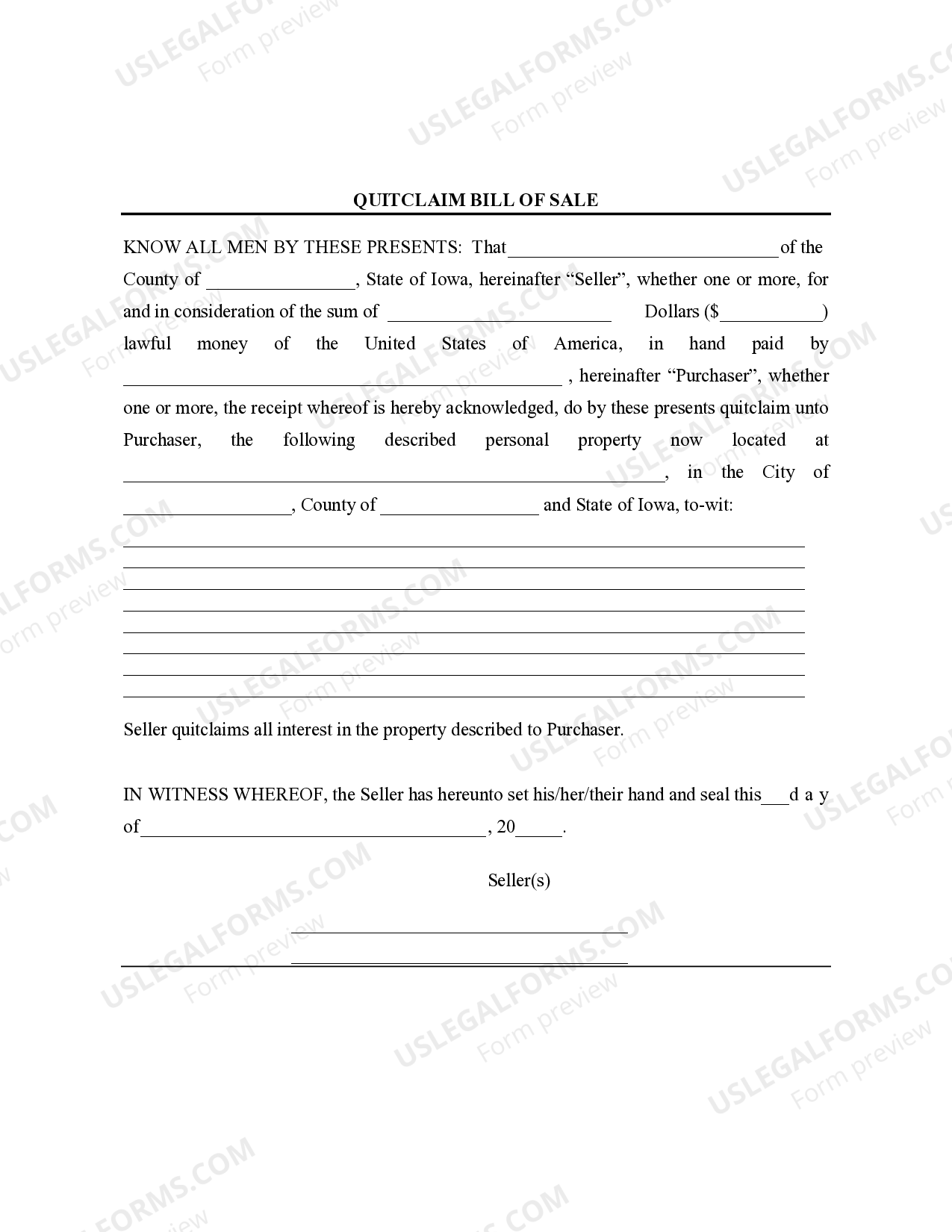 Iowa Bill of Sale without Warranty by Individual Seller Bill Of Sale Iowa US Legal Forms