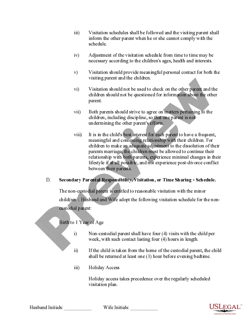 Preview Marital Legal Separation and Property Settlement Agreement Minor Children no Joint Property or Debts where Divorce Action Filed