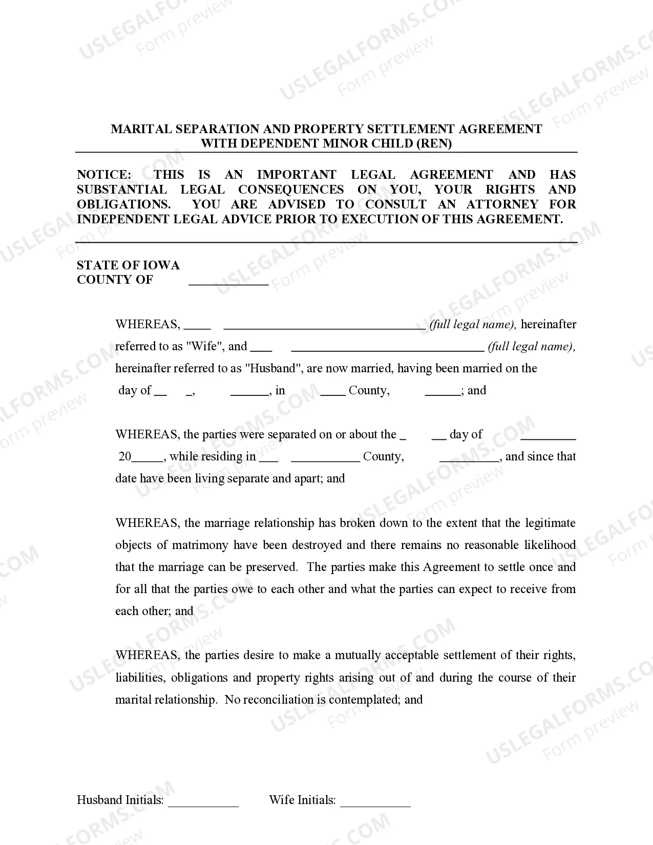 Preview Marital Legal Separation and Property Settlement Agreement Minor Children Parties May have Joint Property or Debts effective Immediately