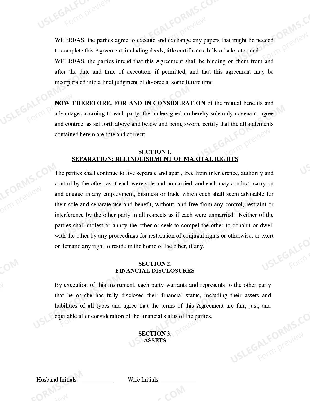 Preview Marital Legal Separation and Property Settlement Agreement Minor Children Parties May have Joint Property or Debts effective Immediately