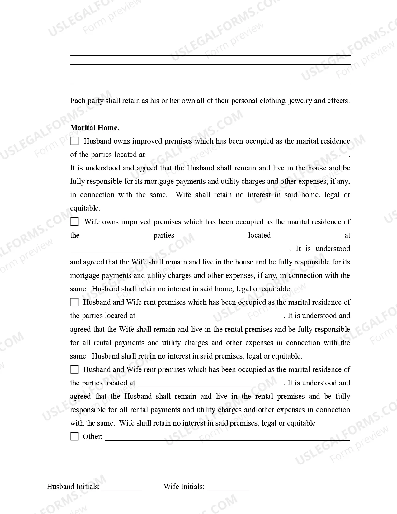 Preview Marital Legal Separation and Property Settlement Agreement for persons with no Children, no Joint Property, or Debts Effective Immediately
