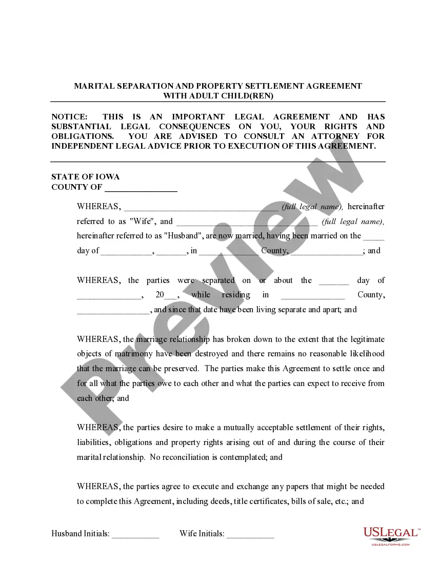 Preview Marital Legal Separation and Property Settlement Agreement Adult Children Parties May have Joint Property or Debts where Divorce Action Filed