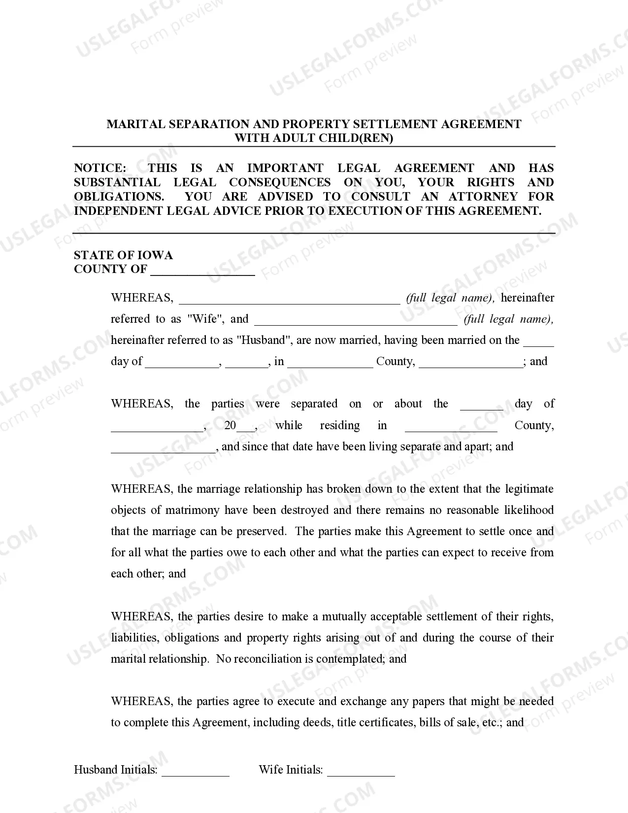 Preview Marital Legal Separation and Property Settlement Agreement Adult Children Parties May have Joint Property or Debts effective Immediately