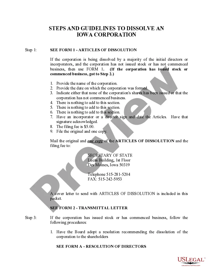 Get Iowa Dissolution Package to Dissolve Corporation Preview Iowa Dissolution Package to Dissolve Corporation