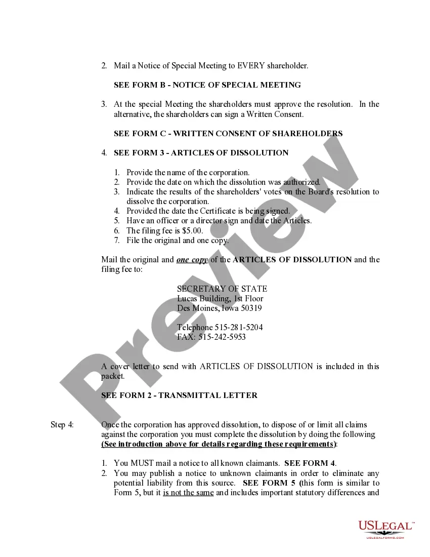 Get Iowa Dissolution Package to Dissolve Corporation Preview Iowa Dissolution Package to Dissolve Corporation