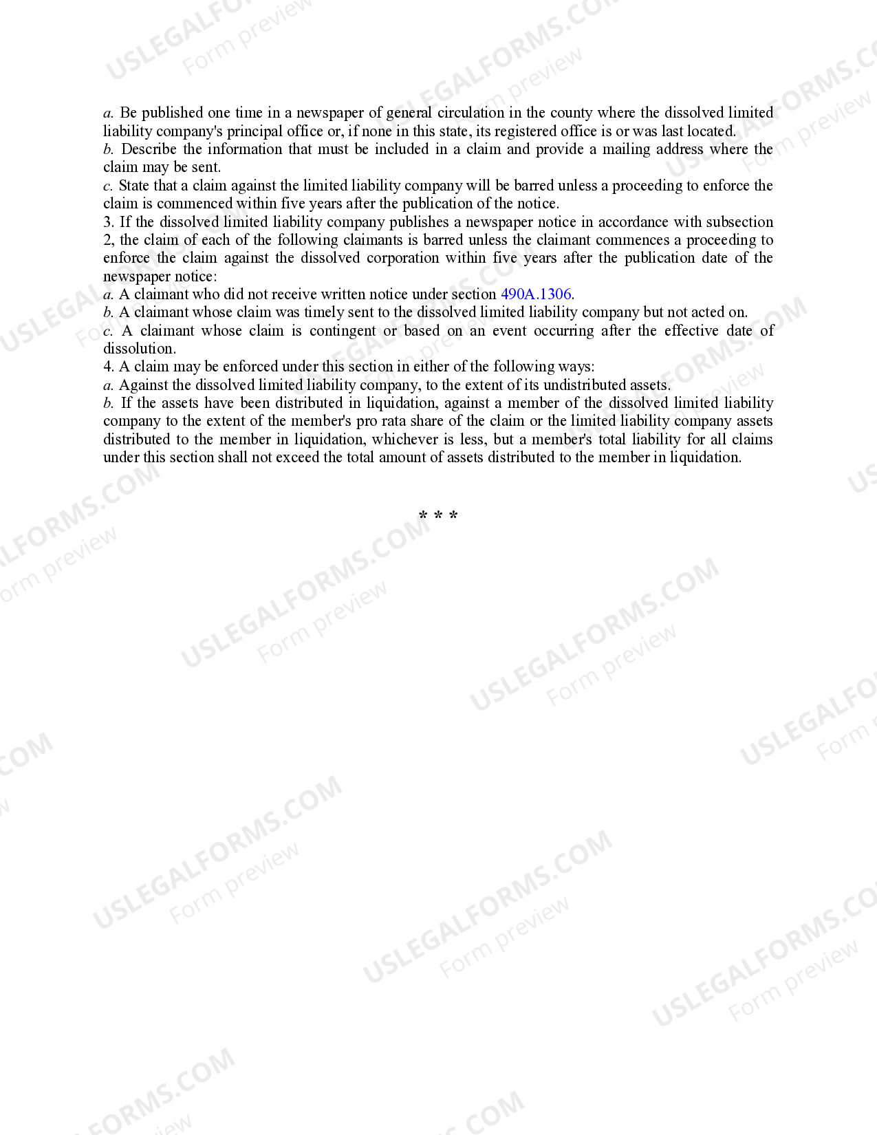 Iowa Dissolution Package to Dissolve Limited Liability Company LLC